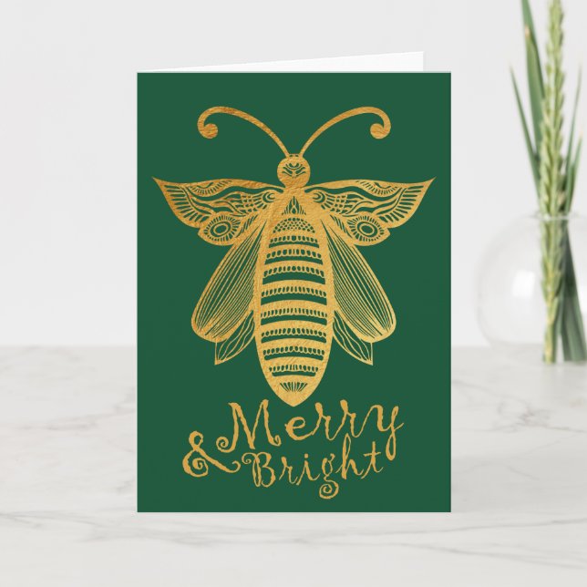 Cartes Pour Fêtes Annuelles Noel d'abeille "BEE MERRY BRIGHT" Conservation (Devant)