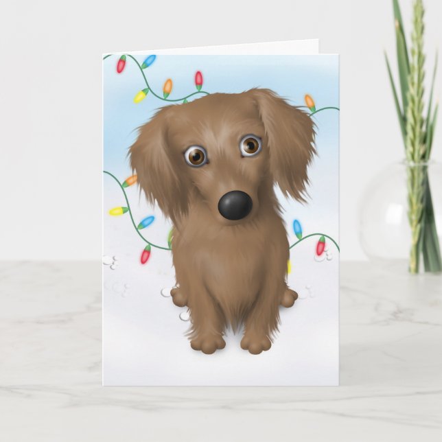 Cartes Pour Fêtes Annuelles Noël Dachshund (cheveux longs) (Devant)