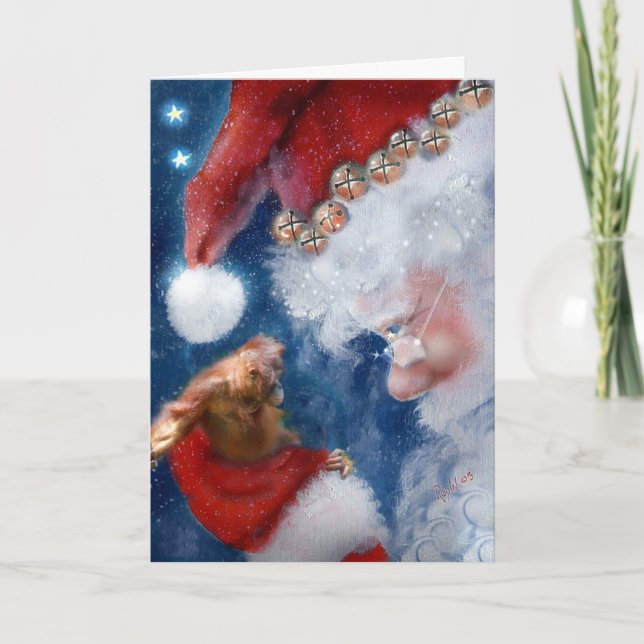 Cartes Pour Fêtes Annuelles Noël d'animaux d'amours de Père Noël (Devant)