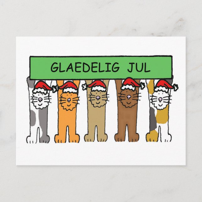 Cartes Pour Fêtes Annuelles Noël danois, chats de bande dessinée, Glaedelig (Devant)