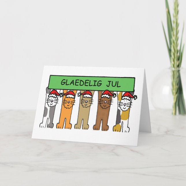Cartes Pour Fêtes Annuelles Noël danois, chats de bande dessinée, Glaedelig (Devant)