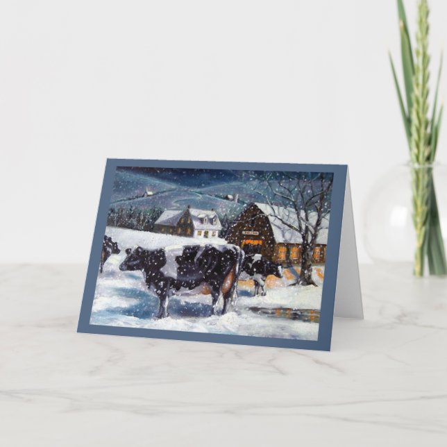 Cartes Pour Fêtes Annuelles Noël dans le pays, Holstein Vaches Peinture (Devant)
