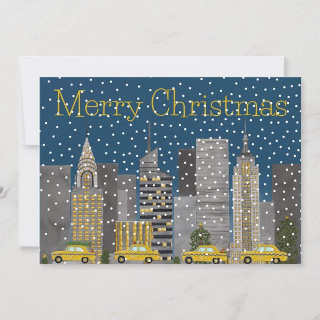 Cartes Pour Fêtes Annuelles Noël dans Snowy New York City Personnalisable (Devant)