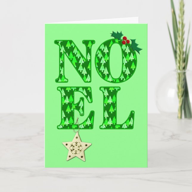Cartes Pour Fêtes Annuelles NOEL dans un motif d'arbre de Noël vert (Devant)