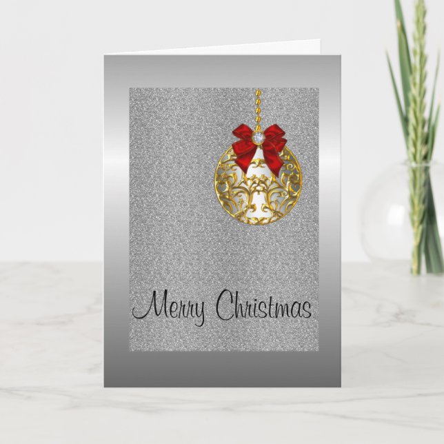 Cartes Pour Fêtes Annuelles Noël d'argent, Bauble d'or (Devant)