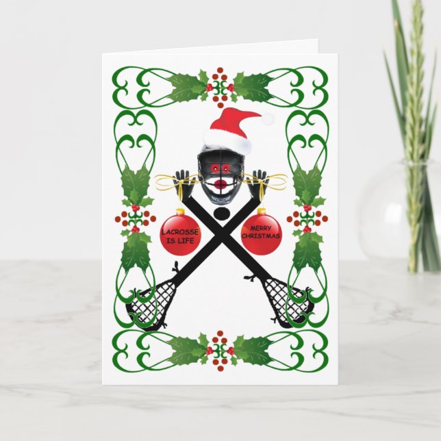 Cartes Pour Fêtes Annuelles Noël de bande dessinée de lacrosse (Devant)