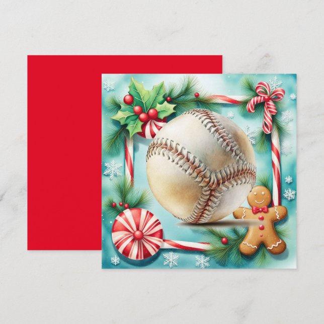 Cartes Pour Fêtes Annuelles Noël de baseball (Devant / Derrière)