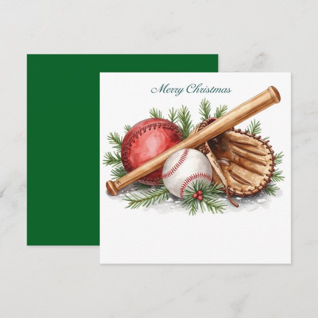 Cartes Pour Fêtes Annuelles Noël de baseball (Devant / Derrière)