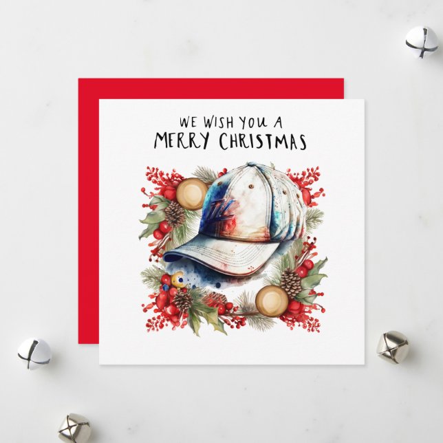 Cartes Pour Fêtes Annuelles Noël de baseball (Devant/Arrière en situation)