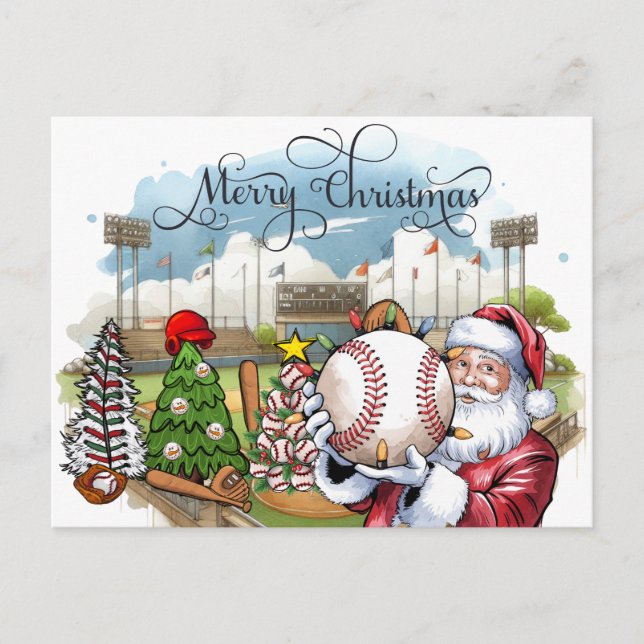 Cartes Pour Fêtes Annuelles Noël de baseball avec cadeaux et fête (Devant)