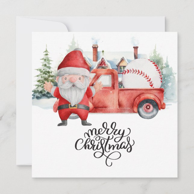 Cartes Pour Fêtes Annuelles Noël de baseball avec le Père Noël (Devant)