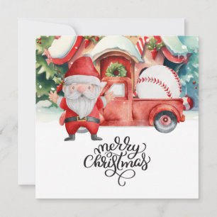 Cartes Pour Fêtes Annuelles Noël de baseball avec le Père Noël et Snowman