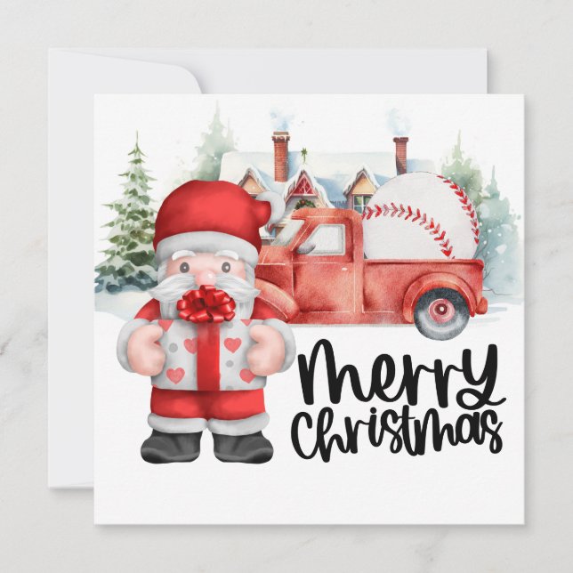 Cartes Pour Fêtes Annuelles Noël de baseball avec le Père Noël et Snowman (Devant)