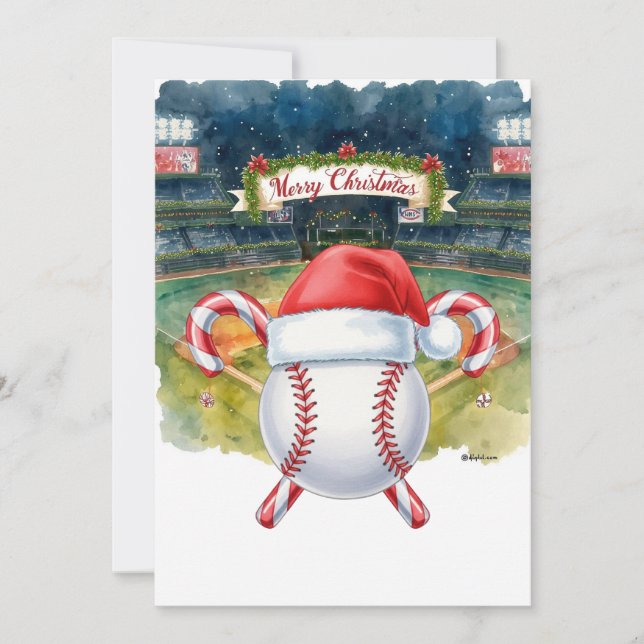 Cartes Pour Fêtes Annuelles Noel de baseball sur le thème du stade (Devant)