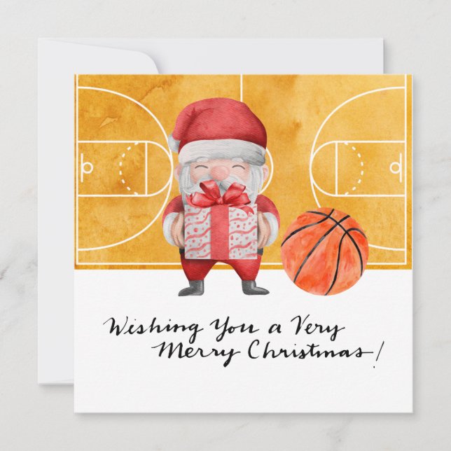 Cartes Pour Fêtes Annuelles Noël de basket-ball avec le Père Noël (Devant)