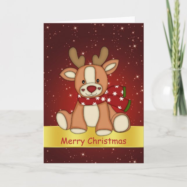 Cartes Pour Fêtes Annuelles Noël de beaux rennes et étoiles scintillantes (Devant)