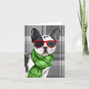 Cartes Pour Fêtes Annuelles Noël de Boston Terrier et Grey Plaid