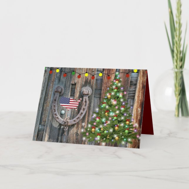 Cartes Pour Fêtes Annuelles Noël De Charme De Pays Avec Drapeau (Devant)