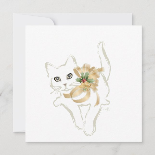 Cartes Pour Fêtes Annuelles Noël de chat blanc (Devant)