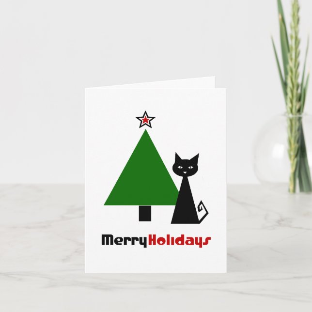 Cartes Pour Fêtes Annuelles Noël de chat noir (Devant)