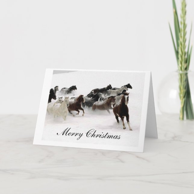 Cartes Pour Fêtes Annuelles Noël de chevaux de neige Joyeux (Devant)
