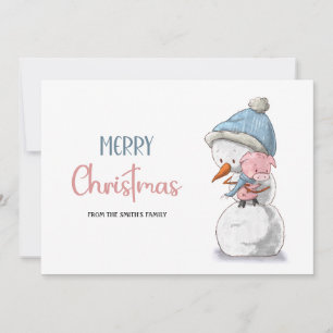 Cartes Pour Fêtes Annuelles Noël de cochon bleu rose pâle
