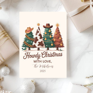 Cartes Pour Fêtes Annuelles Noël de cowgirl western à carreaux et imprimé vach