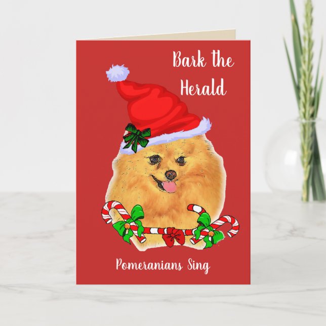 Cartes Pour Fêtes Annuelles Noël de Cute Pomeranian Père Noël (Devant)