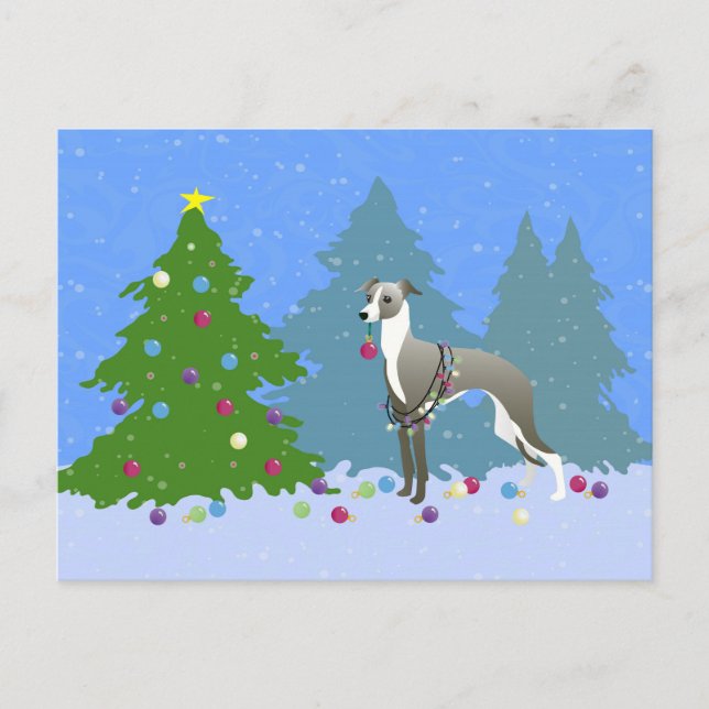 Cartes Pour Fêtes Annuelles Noël de décoration Tre de whippet de lévrier (Devant)