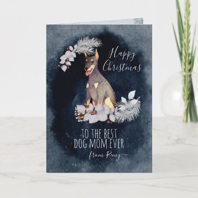 Cartes Pour Fêtes Annuelles Noël de Doberman Pinscher Maman customisée (Devant)