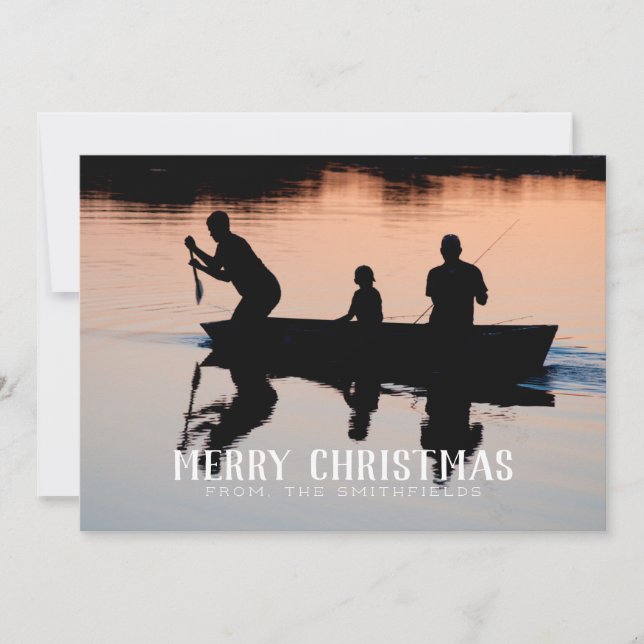 Cartes Pour Fêtes Annuelles Noël de famille en canot sur le lac rustique (Devant)