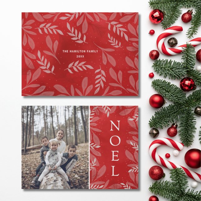 Cartes Pour Fêtes Annuelles Noël de feuillage rouge et blanc moderne (Créateur téléchargé)