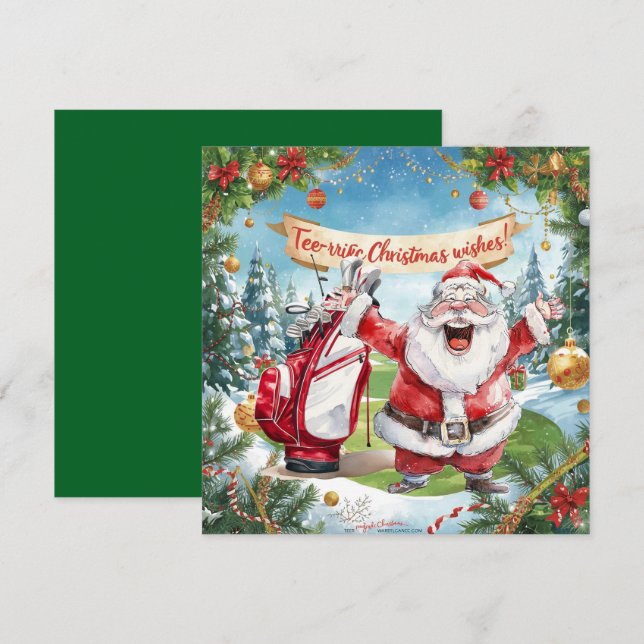 Cartes Pour Fêtes Annuelles Noël de golf avec le Père Noël (Devant / Derrière)