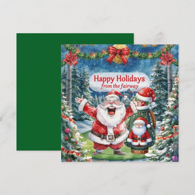 Cartes Pour Fêtes Annuelles Noël de golf avec le Père Noël (Devant / Derrière)