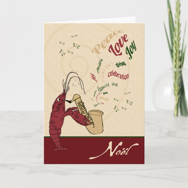Cartes Pour Fêtes Annuelles Noël de jazz de homard d'écrevisses (Devant)