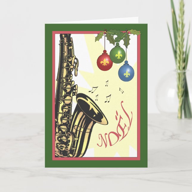 Cartes Pour Fêtes Annuelles Noël de jazz de la Nouvelle-Orléans de saxophone (Devant)