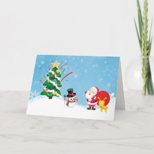Cartes Pour Fêtes Annuelles Noël de la bande dessinée de père Noël et Snowman