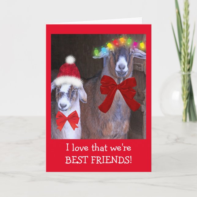 Cartes Pour Fêtes Annuelles Noël de la chèvre des meilleurs amis (Devant)