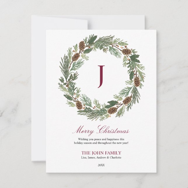 Cartes Pour Fêtes Annuelles Noël de la couronne de pin rustique (Devant)