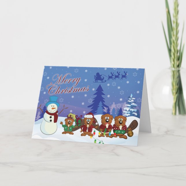 Cartes Pour Fêtes Annuelles noël de la famille des castors (Devant)