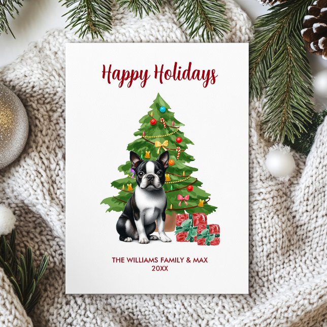 Cartes Pour Fêtes Annuelles Noël de la famille des chiens de Boston Terrier (Créateur téléchargé)