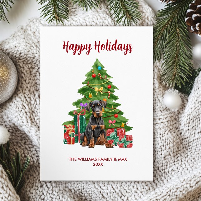 Cartes Pour Fêtes Annuelles Noël de la famille des chiens mignons Dobermann (Créateur téléchargé)