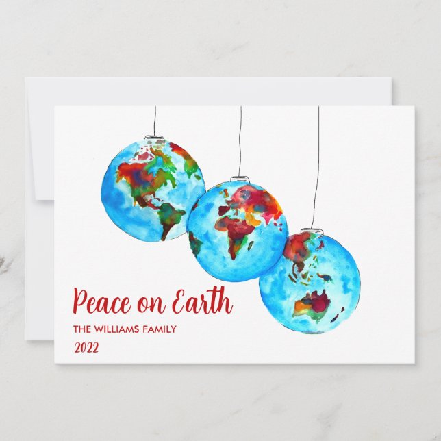 Cartes Pour Fêtes Annuelles Noël de la paix sur Terre aquarelle rouge (Devant)