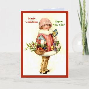 Cartes Pour Fêtes Annuelles Noël de la petite fille vintage des années 1930 (c