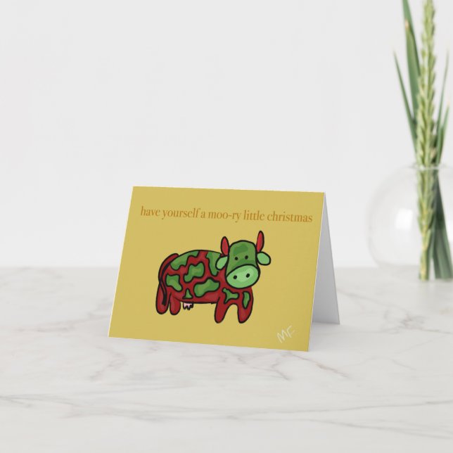 Cartes Pour Fêtes Annuelles Noël de la vache caricature (Devant)