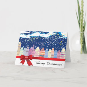 Cartes Pour Fêtes Annuelles Noël de la ville avec Red Bow PERSONNALISÉ
