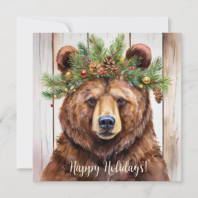 Cartes Pour Fêtes Annuelles Noël de l'ours festif (Devant)