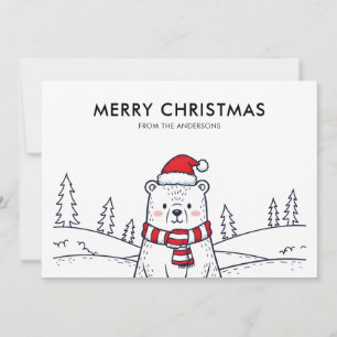 Cartes Pour Fêtes Annuelles Noël de l'ours polaire minimaliste tiré à la main