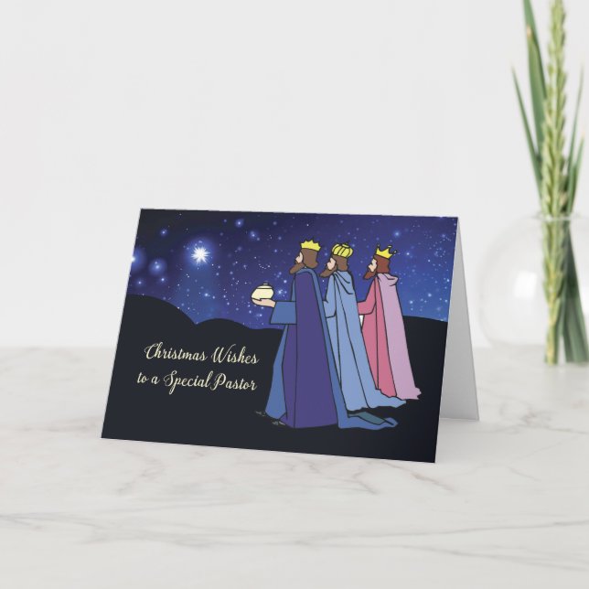 Cartes Pour Fêtes Annuelles Noël de pasteur souhaite trois rois la nuit (Devant)