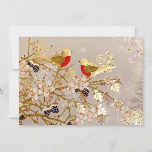 Cartes Pour Fêtes Annuelles Noël de pays des oiseaux de neige d'hiver d'or